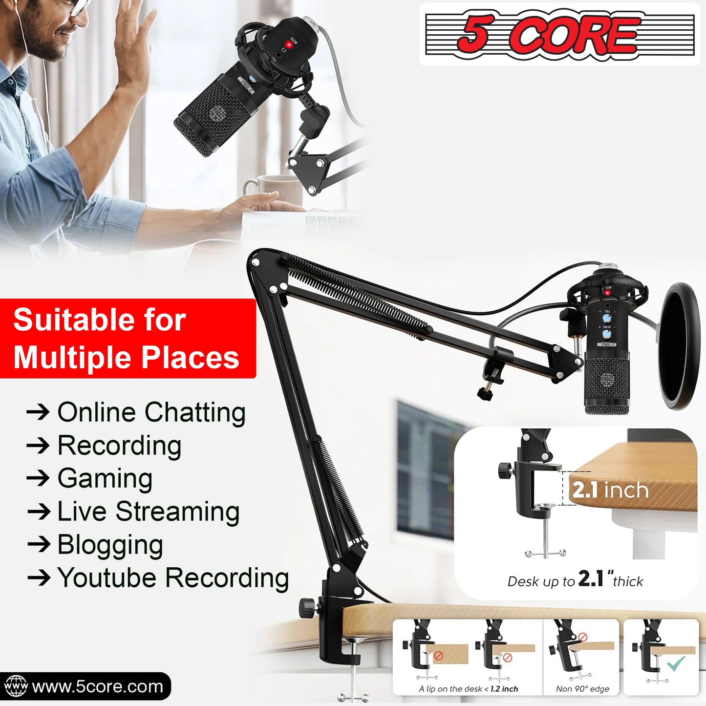 Podcast Microphone Bundle USB Condenser PC Mic Recording Studio Equipment Gaming Streaming