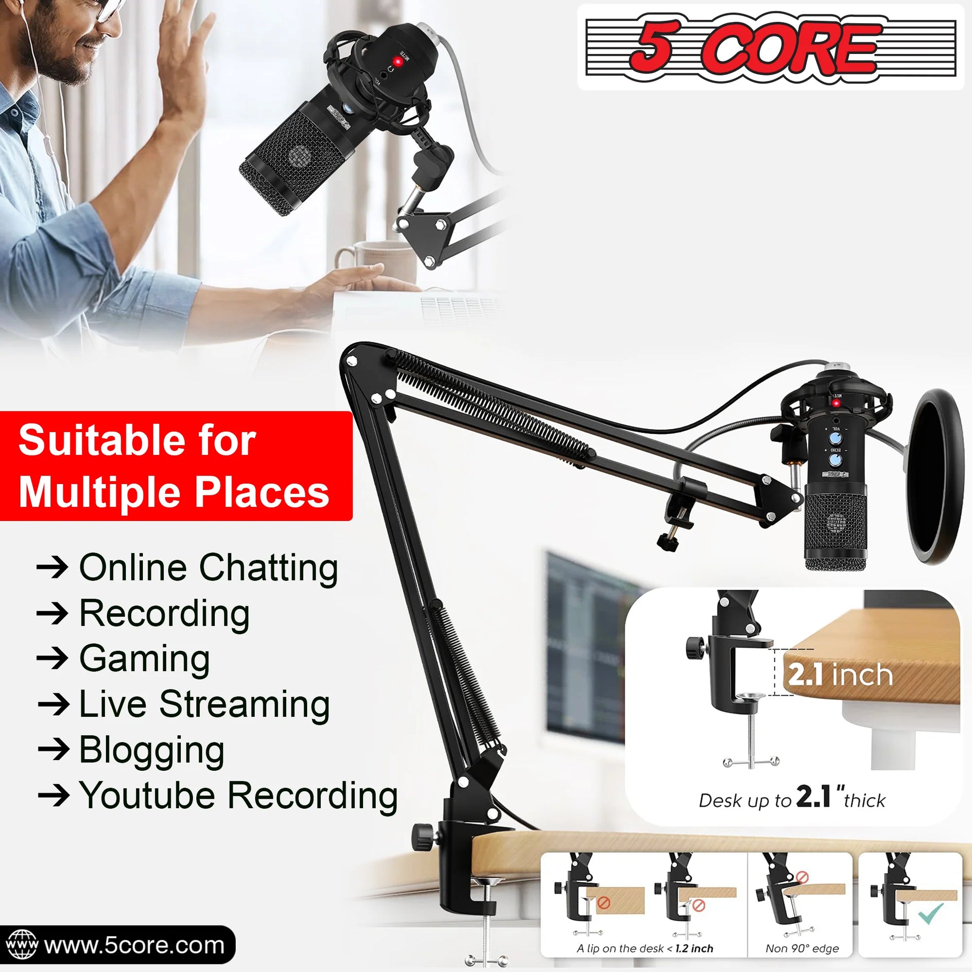 Podcast Microphone Bundle USB Condenser PC Mic Recording Studio Equipment Gaming Streaming