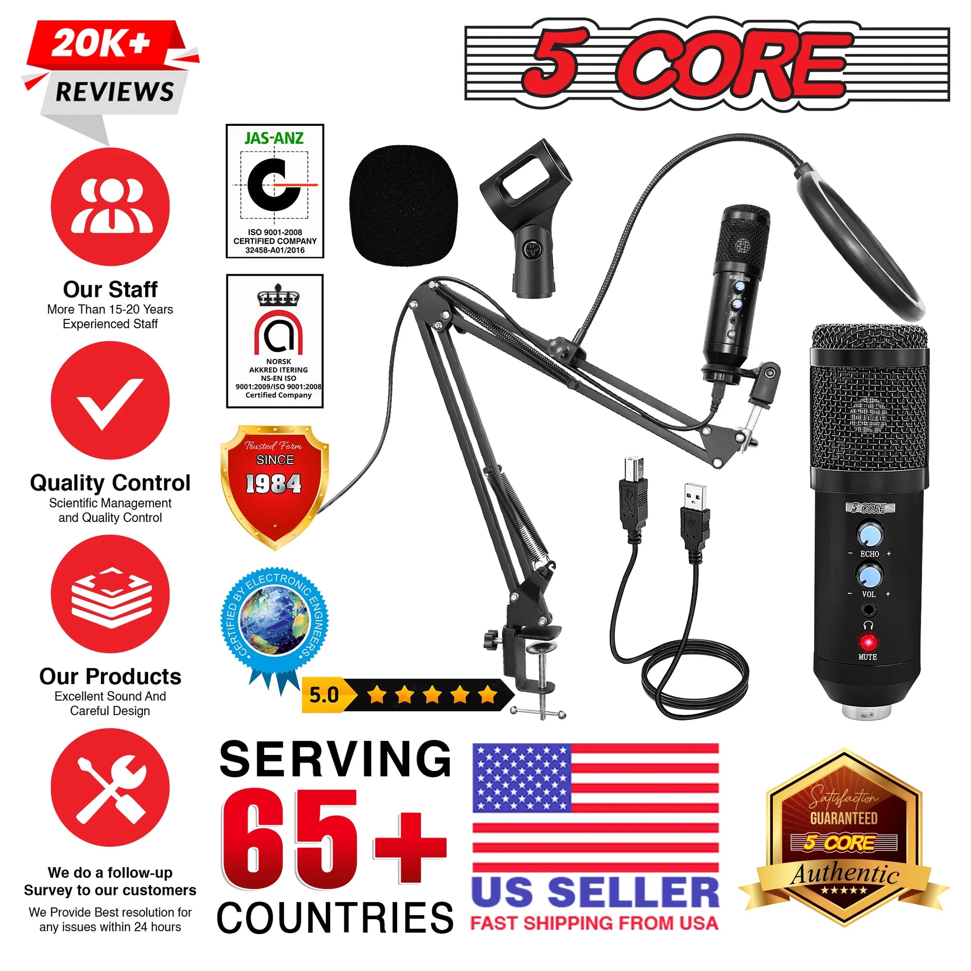 Podcast Microphone Bundle USB Condenser PC Mic Recording Studio Equipment Gaming Streaming