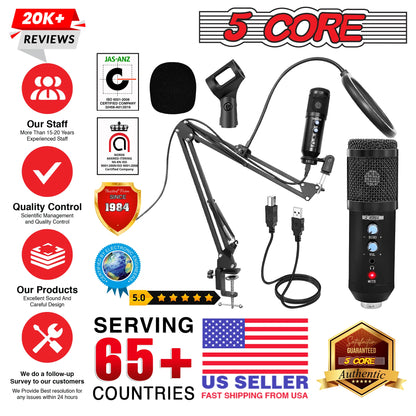 Podcast Microphone Bundle USB Condenser PC Mic Recording Studio Equipment Gaming Streaming