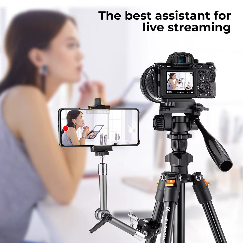 64Inch/162Cm Video Tripod Lightweight Aluminum Tripods for Photography Live Streaming DSLR Camera Phone Holder Stand
