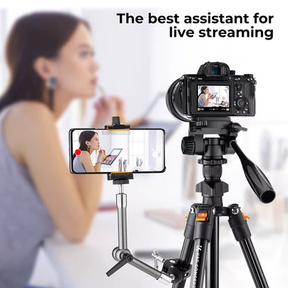 64Inch/162Cm Video Tripod Lightweight Aluminum Tripods for Photography Live Streaming DSLR Camera Phone Holder Stand