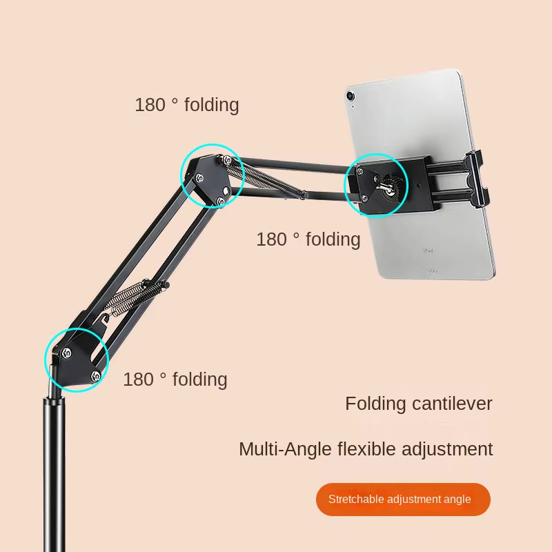 Floor Stand for Cell Phone Mobile and Tablet Holder Metal Extendable Arm Smartphone Ipad Telephone Grip Support for Live Stream