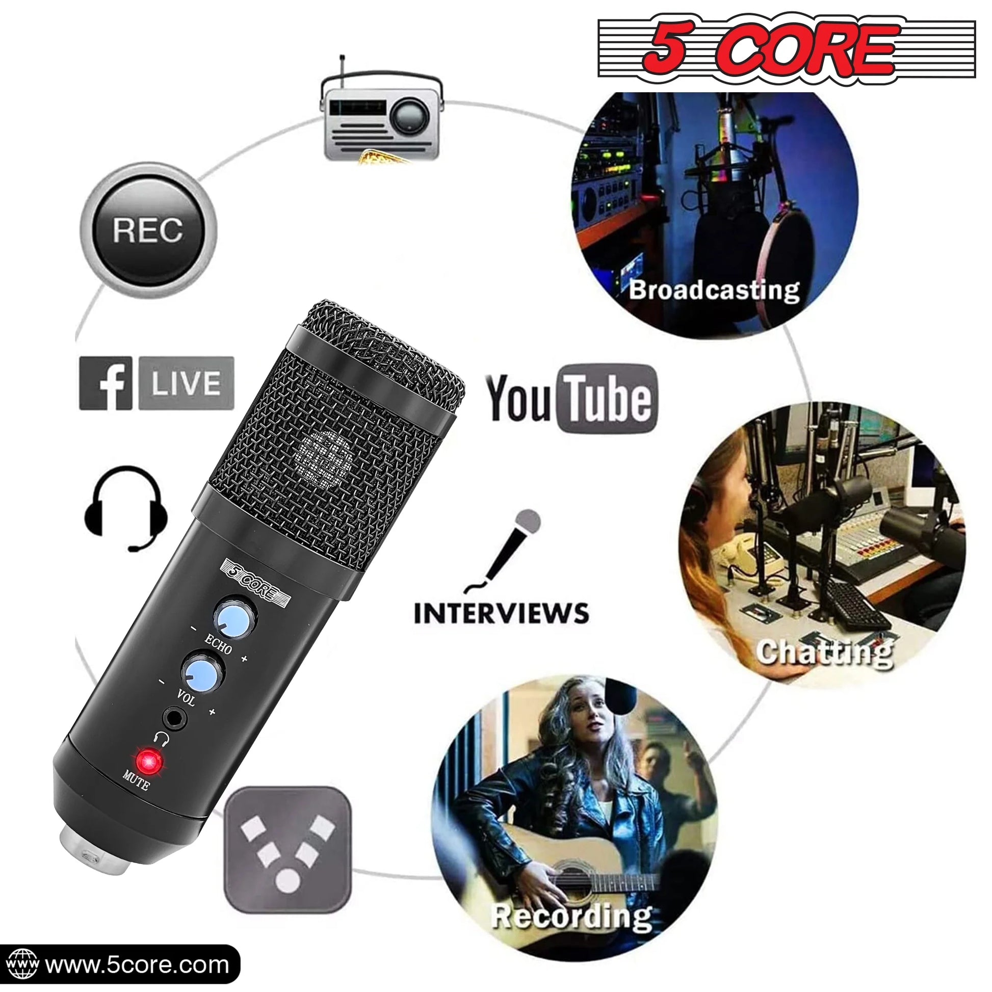 Podcast Microphone Bundle USB Condenser PC Mic Recording Studio Equipment Gaming Streaming