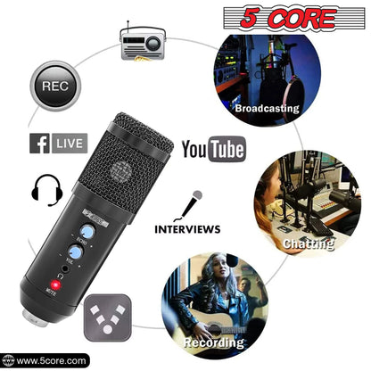 Podcast Microphone Bundle USB Condenser PC Mic Recording Studio Equipment Gaming Streaming