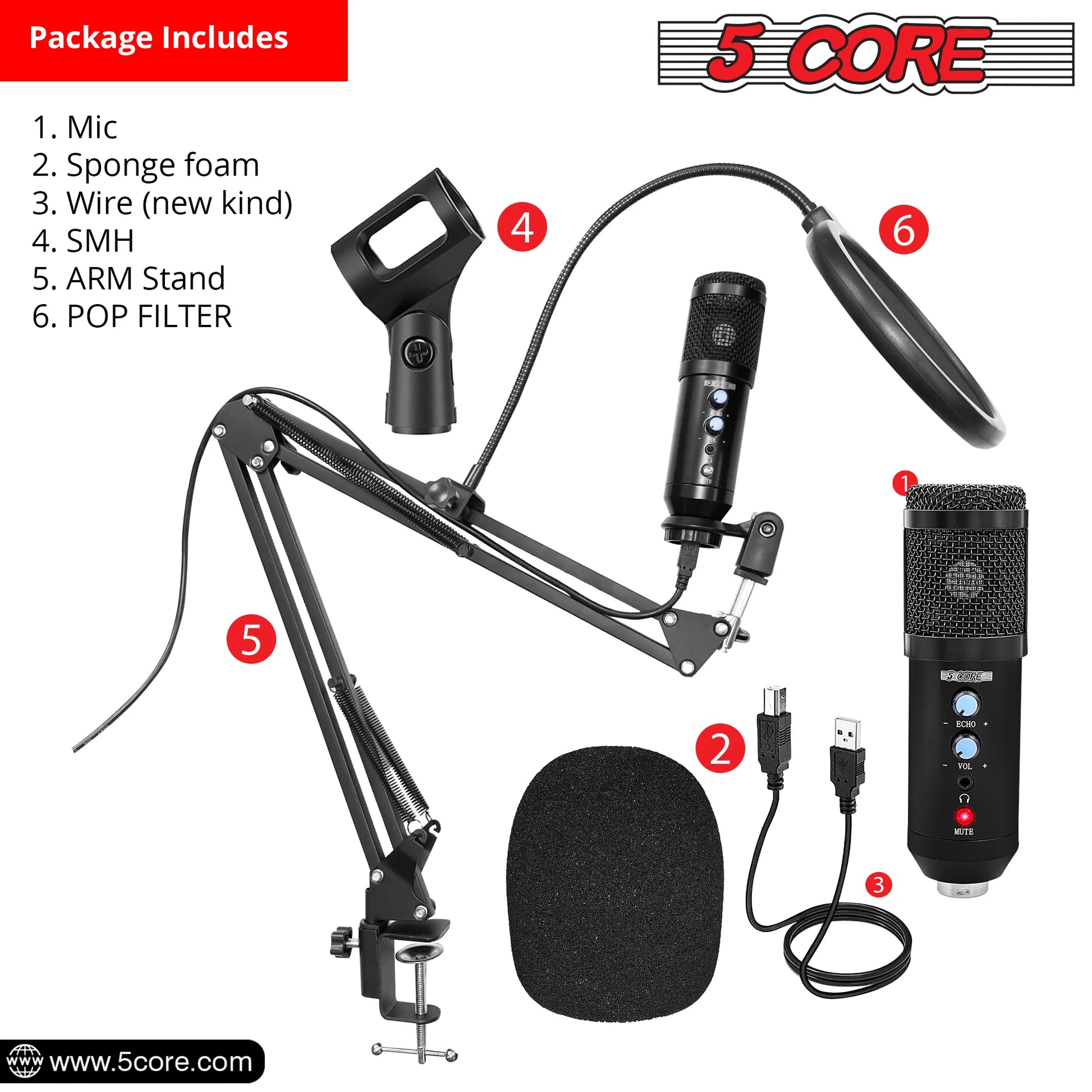 Podcast Microphone Bundle USB Condenser PC Mic Recording Studio Equipment Gaming Streaming