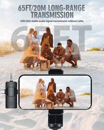 3 in 1 Wireless Microphone for Iphone Android Wireless Lavalier Microphone Noise Canceling Lapel Mic for Interview Video Podcast