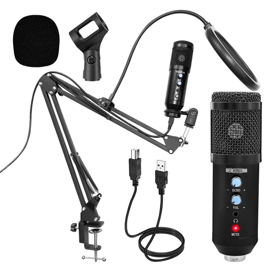 Podcast Microphone Bundle USB Condenser PC Mic Recording Studio Equipment Gaming Streaming