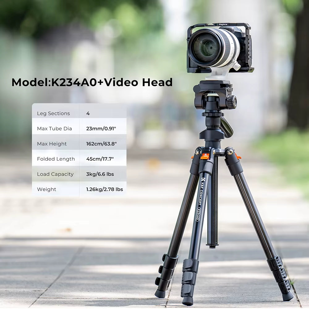 64Inch/162Cm Video Tripod Lightweight Aluminum Tripods for Photography Live Streaming DSLR Camera Phone Holder Stand