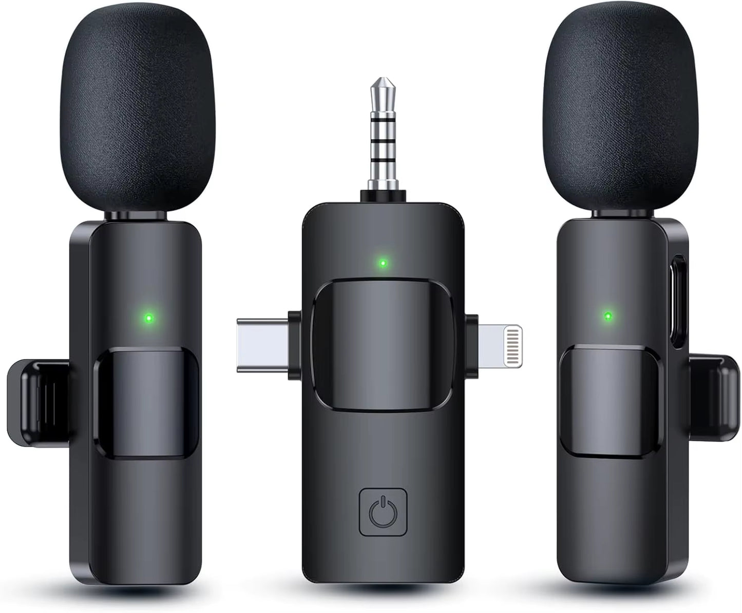3 in 1 Wireless Microphone for Iphone Android Wireless Lavalier Microphone Noise Canceling Lapel Mic for Interview Video Podcast