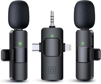 3 in 1 Wireless Microphone for Iphone Android Wireless Lavalier Microphone Noise Canceling Lapel Mic for Interview Video Podcast