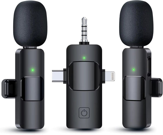 3 in 1 Wireless Microphone for Iphone Android Wireless Lavalier Microphone Noise Canceling Lapel Mic for Interview Video Podcast
