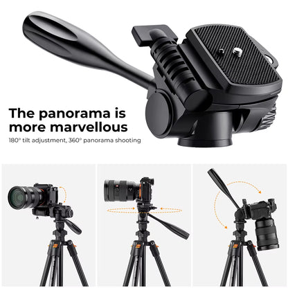 64Inch/162Cm Video Tripod Lightweight Aluminum Tripods for Photography Live Streaming DSLR Camera Phone Holder Stand