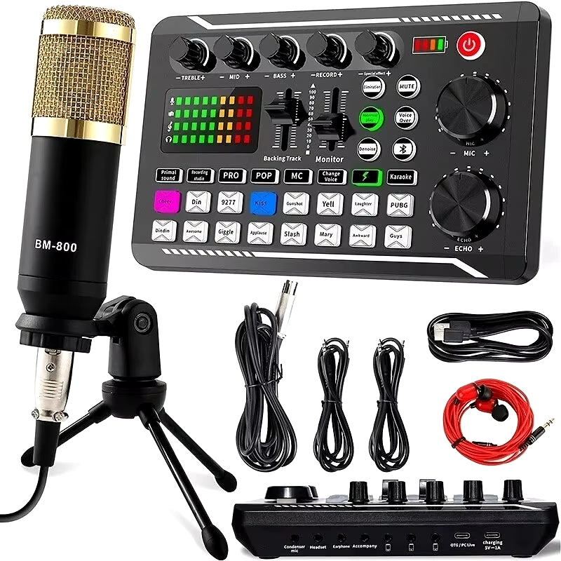 DJ Equipment Microphone Sound Card Console Studio Sound Card Kit Cable Phone Mixing Computer Live Voice Mixer F998 Sound Card