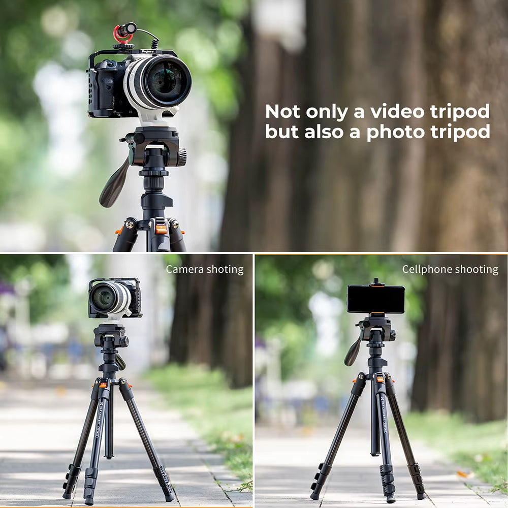 64Inch/162Cm Video Tripod Lightweight Aluminum Tripods for Photography Live Streaming DSLR Camera Phone Holder Stand