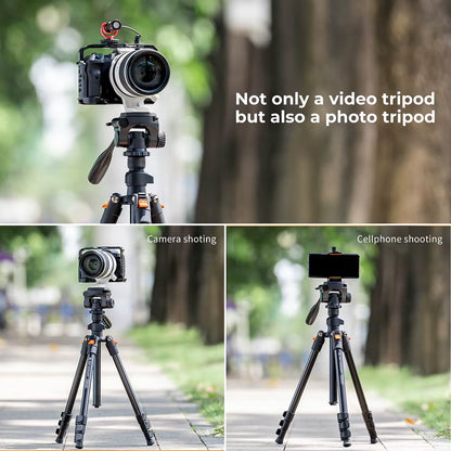 64Inch/162Cm Video Tripod Lightweight Aluminum Tripods for Photography Live Streaming DSLR Camera Phone Holder Stand