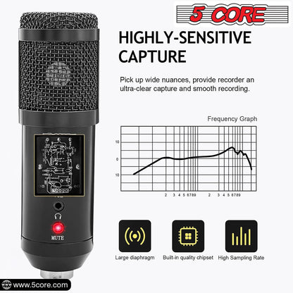 Podcast Microphone Bundle USB Condenser PC Mic Recording Studio Equipment Gaming Streaming