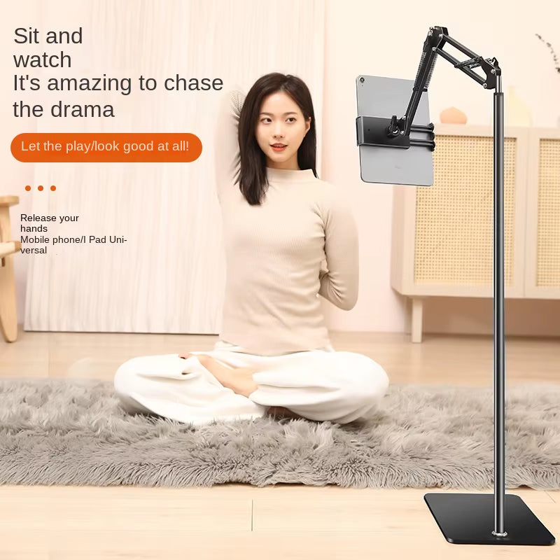Floor Stand for Cell Phone Mobile and Tablet Holder Metal Extendable Arm Smartphone Ipad Telephone Grip Support for Live Stream